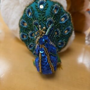 Beaded Peacock Ornament in Blue and Green